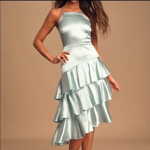 Lulus mint ruffled  assymetrical hem formal dress cocktaildress  m new